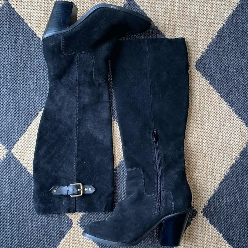 Kelsi Dagger Garnet Hill $225 Women's Black Suede Knee-High Boots 7 EUC